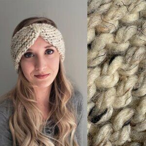 Hand Knit Wool Headband Earwarmer Oatmeal